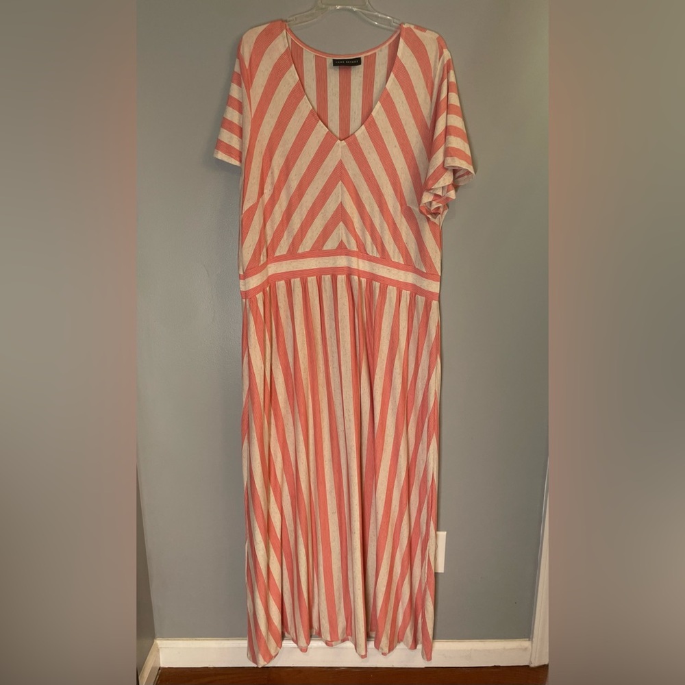 Cream & Coral Pink Striped Comfy Beachy Maxi Dress - Picture 5 of 13